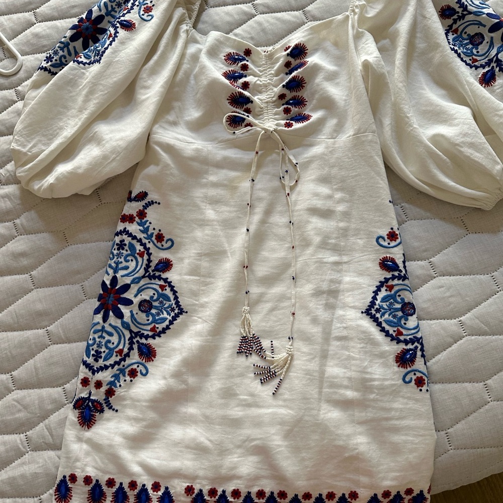 Embroidered White and Blue Dress